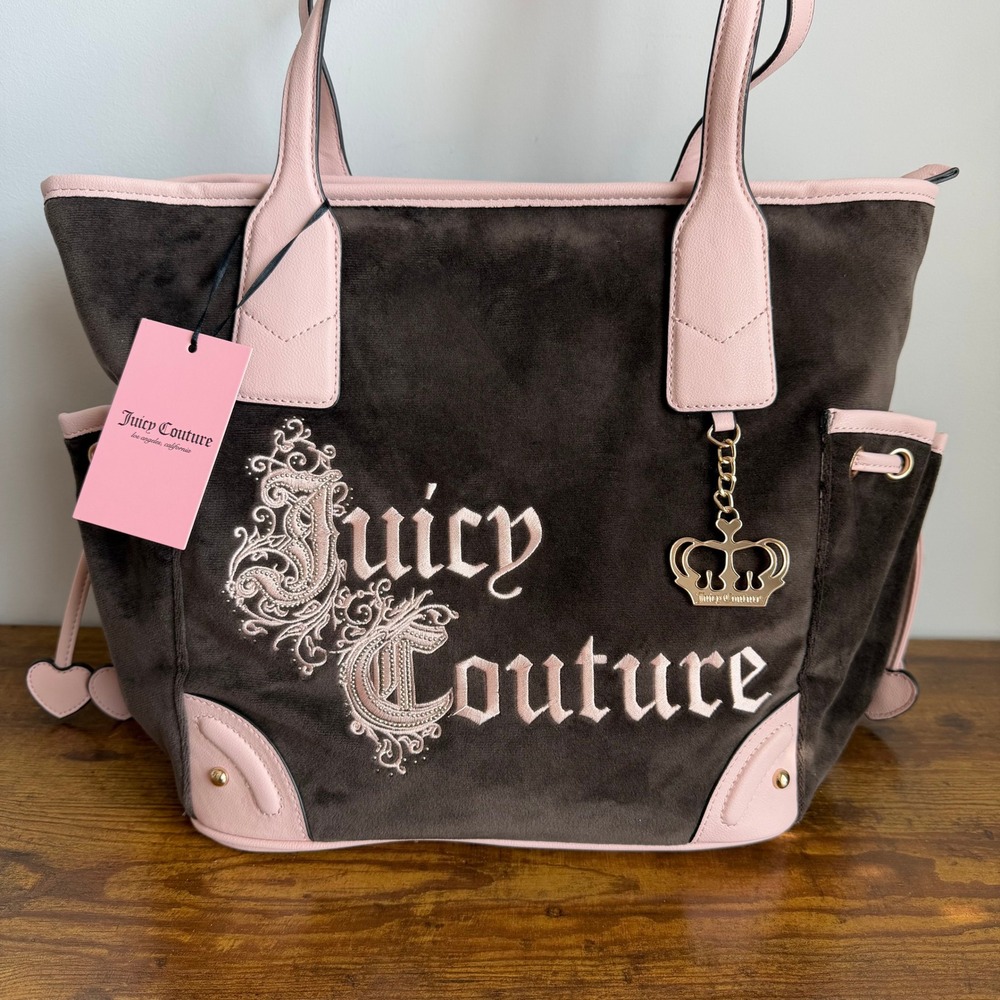 New Juicy Couture Renaissance Large Tote Shoulder Handbag Brown Pink Charm Y2K